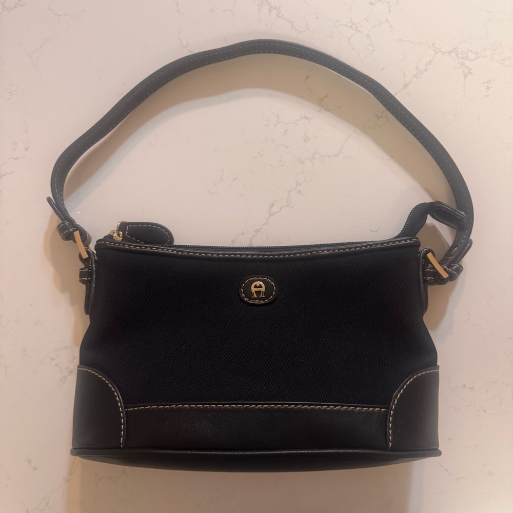 Etienne Aigner Black Canvas & Leather Shoulder Bag Small Purse Classic